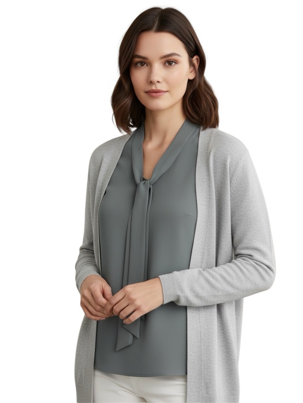 Kasper XL Gray Tie Neck Sleeveless Blouse Career Workwear